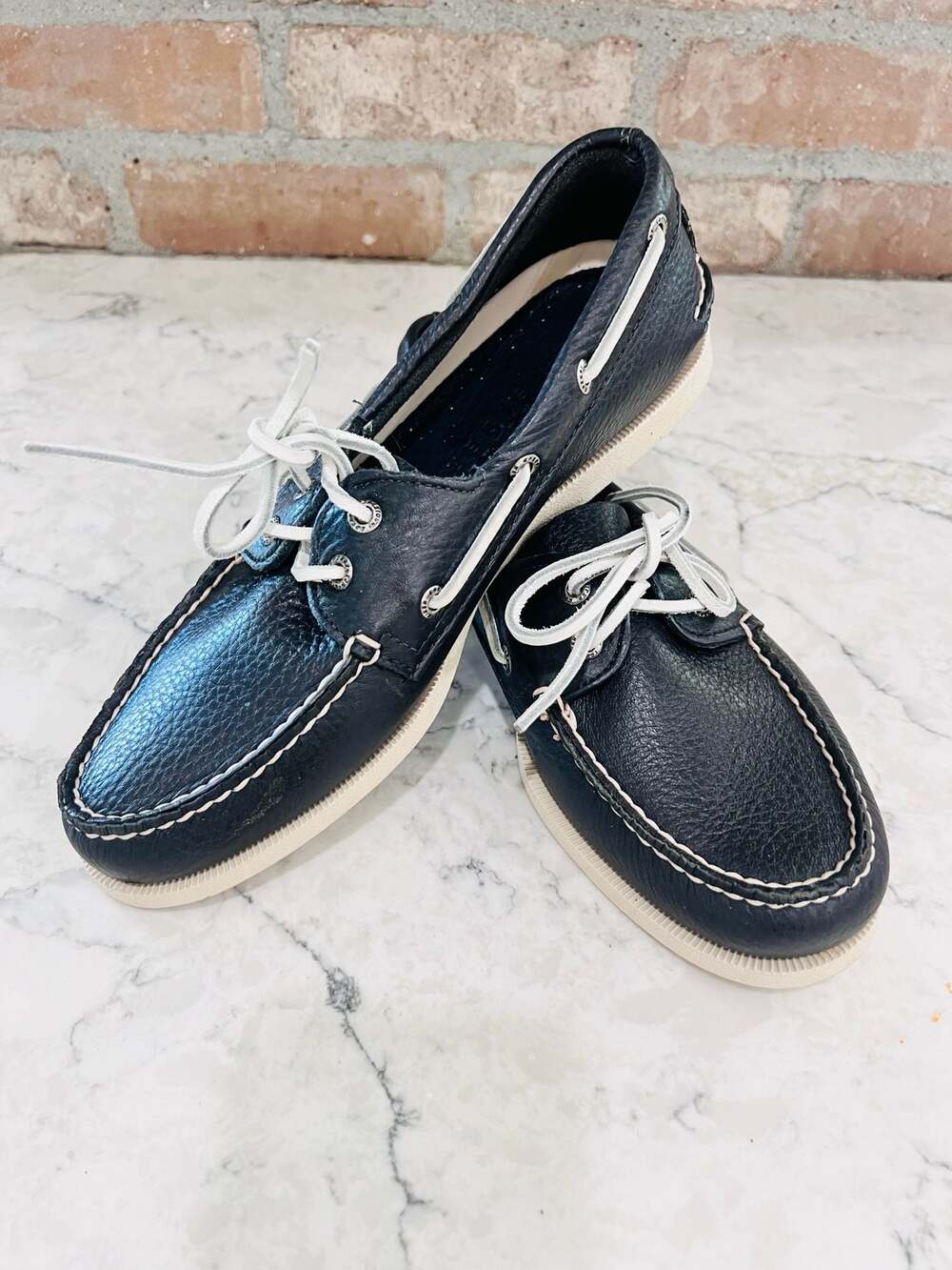 Sperry Top-Sider Authentic Original Leather Boat Shoes Navy Blue Size 8.5